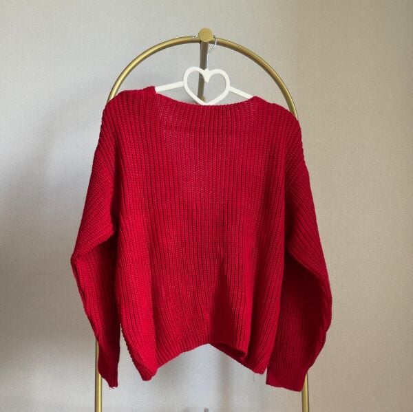 İnci Detaylı Kırmızı Triko Kazak