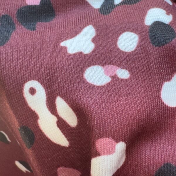 Bordo Desenli Uzun Kollu Bel Lastikli Midi Elbise