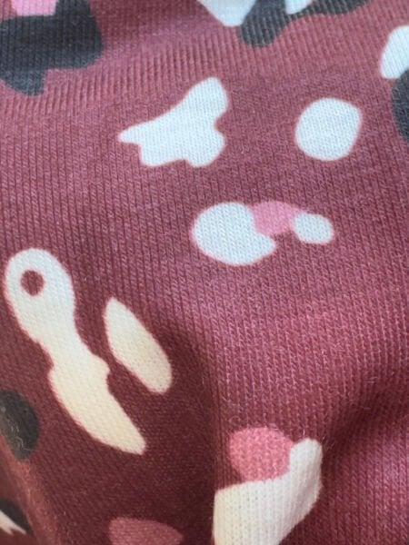 Bordo Desenli Uzun Kollu Bel Lastikli Midi Elbise