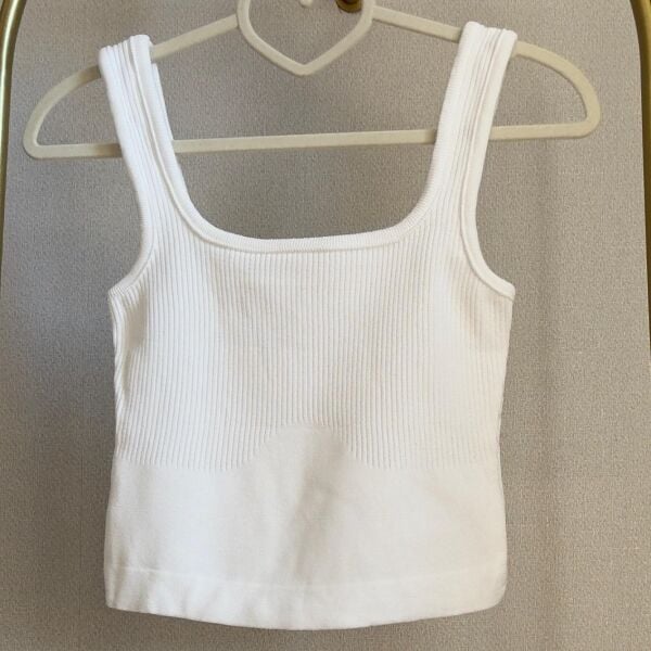 Beyaz Triko Crop Atlet