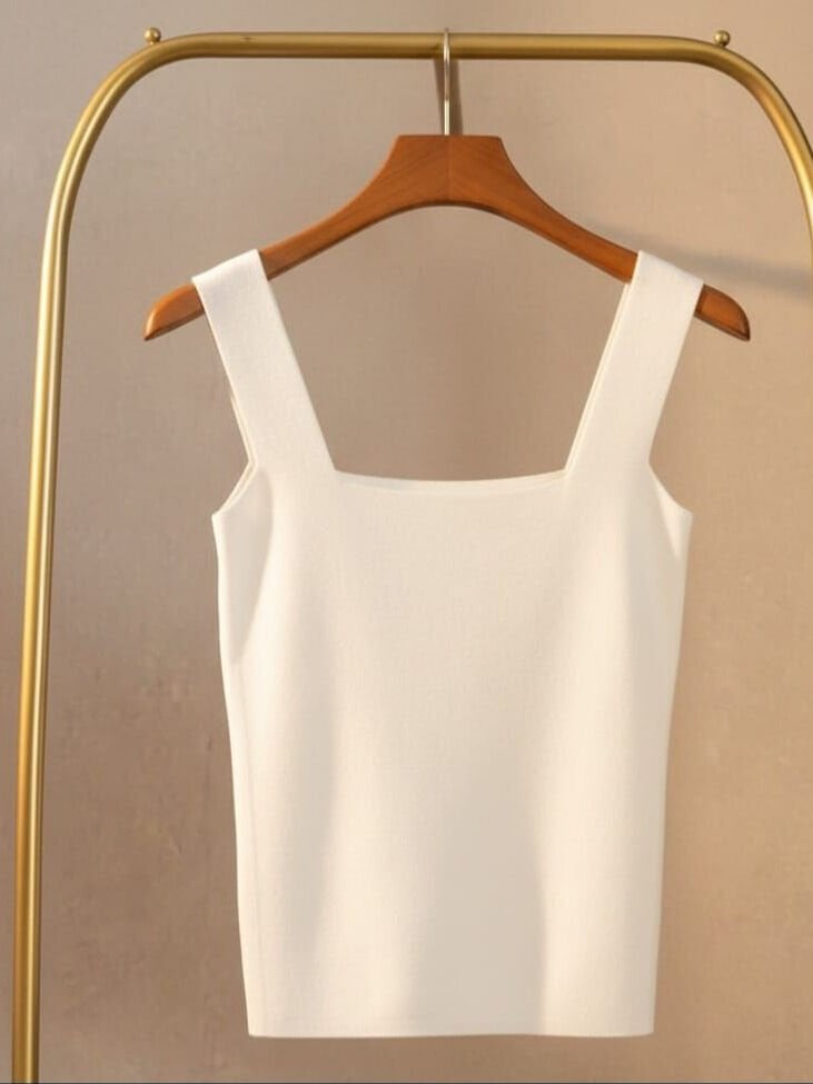 Beyaz Kare Yaka Triko Atlet