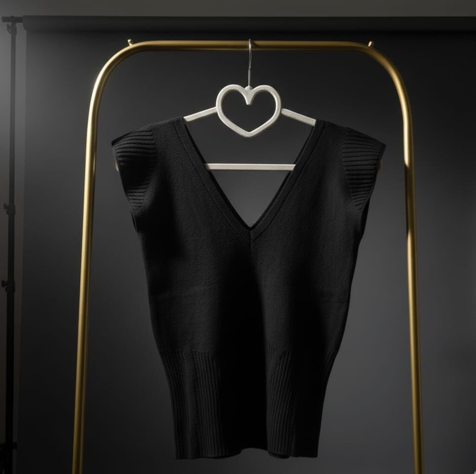 Siyah V Yaka Triko Crop Bluz