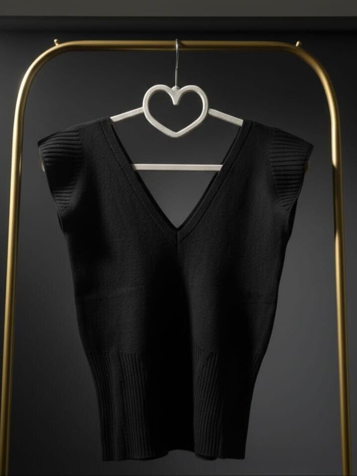 Siyah V Yaka Triko  Bluz