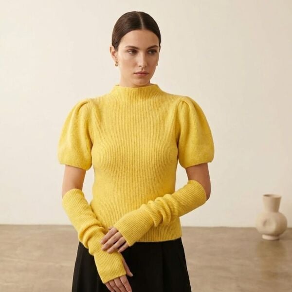 Sarı Balon Kol Triko Kazak