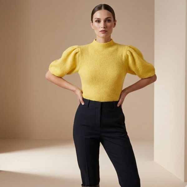 Sarı Balon Kol Triko Kazak