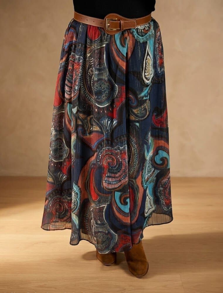 Desenli Şifon Uzun Etek