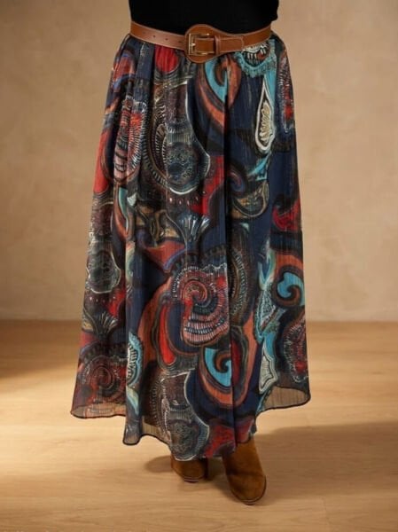 Desenli Şifon Uzun Etek