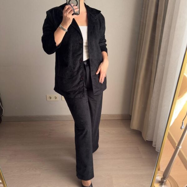 Astarsız Siyah Süet Takım