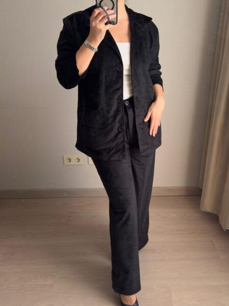Astarsız Siyah Süet Takım