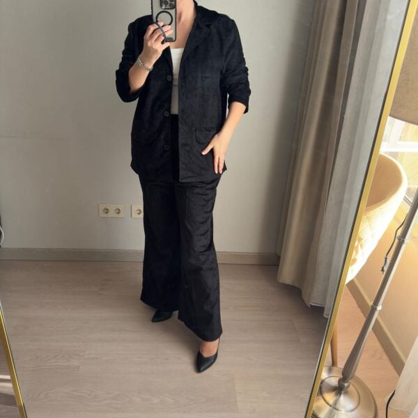 Astarsız Siyah Süet Takım