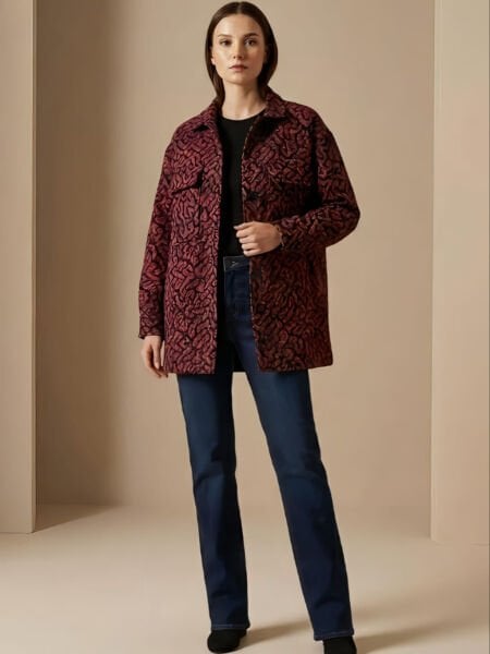 Bordo Desenli Kadın Ceket