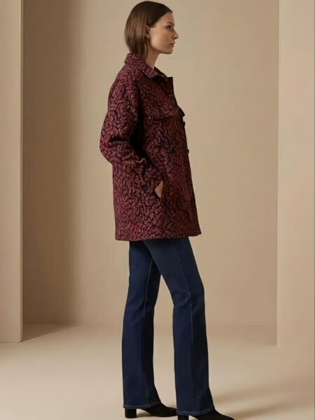 Bordo Desenli Kadın Ceket