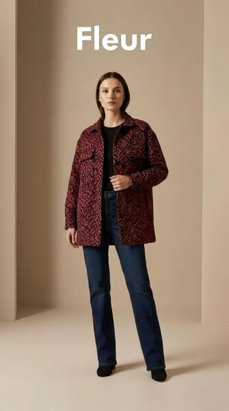 Bordo Desenli Kadın Ceket