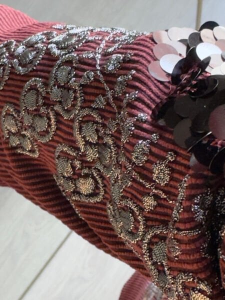 Bordo İşlemeli Kadife Gömlek