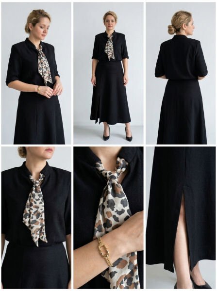 Fularlı Siyah Örme Midi Elbise