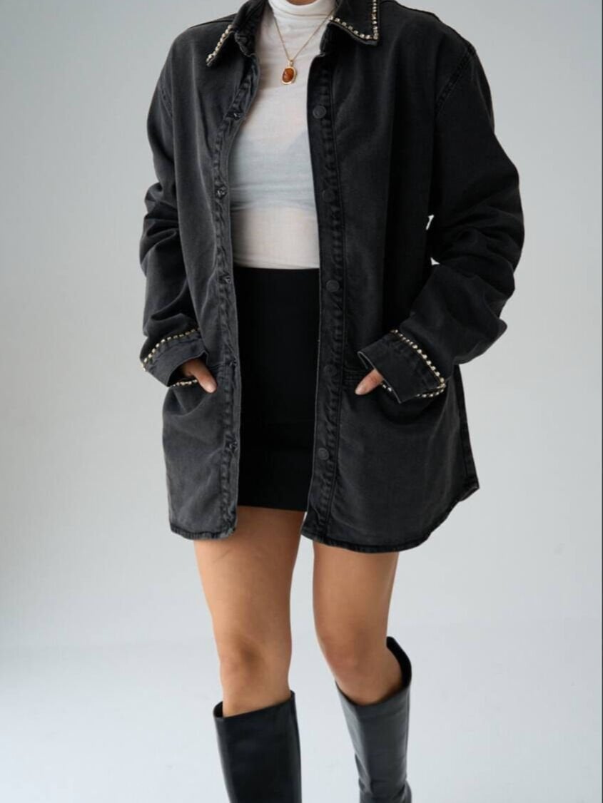 Taş İşlemeli Jean Ceket