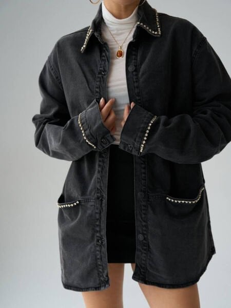 Taş İşlemeli Jean Ceket