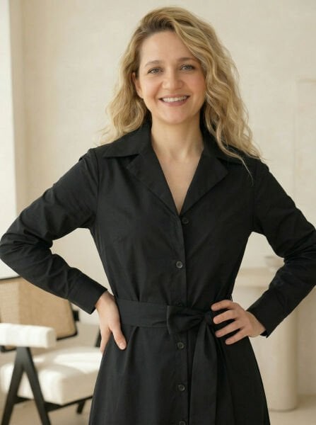 Uzun Siyah Gömlek Elbise