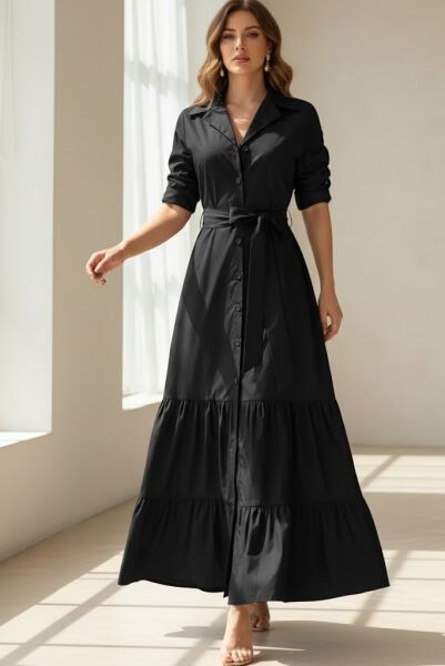 Uzun Siyah Gömlek Elbise