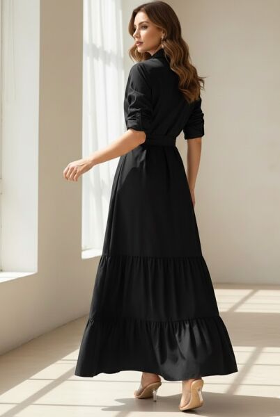Uzun Siyah Gömlek Elbise