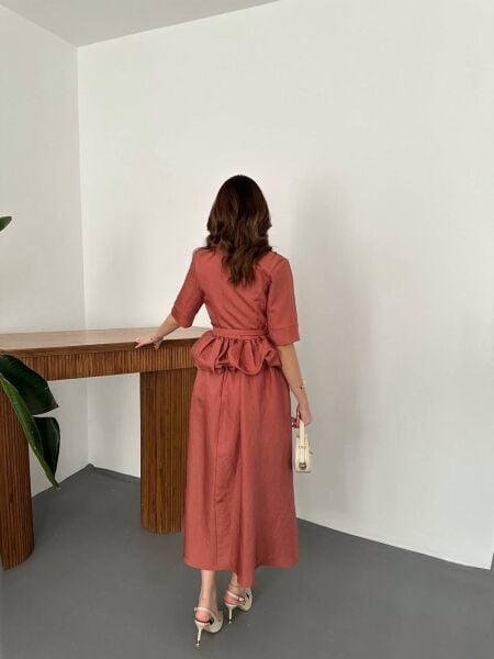 Kiremit Rengi Viskon Kumaş Maksi Etek Takım