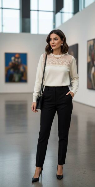 Kadın Bej Transparan Yaka Dantel İşlemeli Şık Bluz