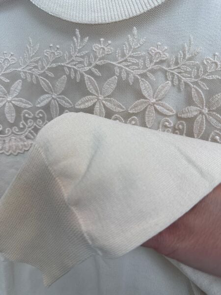 Kadın Bej Transparan Yaka Dantel İşlemeli Şık Bluz