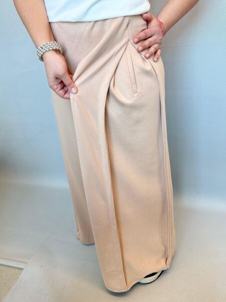 Kadın Modal Kumaş Geniş Paça Yan Kapalı Yırtmaç Pantolon