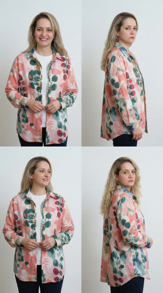 Pembe Oversize Pamuklu Desenli Kadın Gömlek