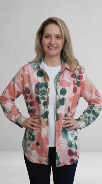 Pembe Oversize Pamuklu Desenli Kadın Gömlek