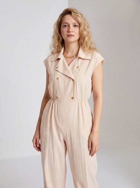 Bej Keten Doku Kadın Rahat Tulum