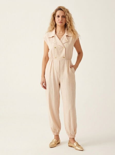 Bej Keten Doku Kadın Rahat Tulum